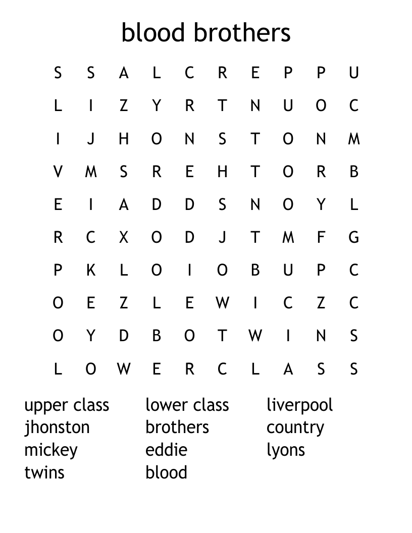 blood brothers Word Search