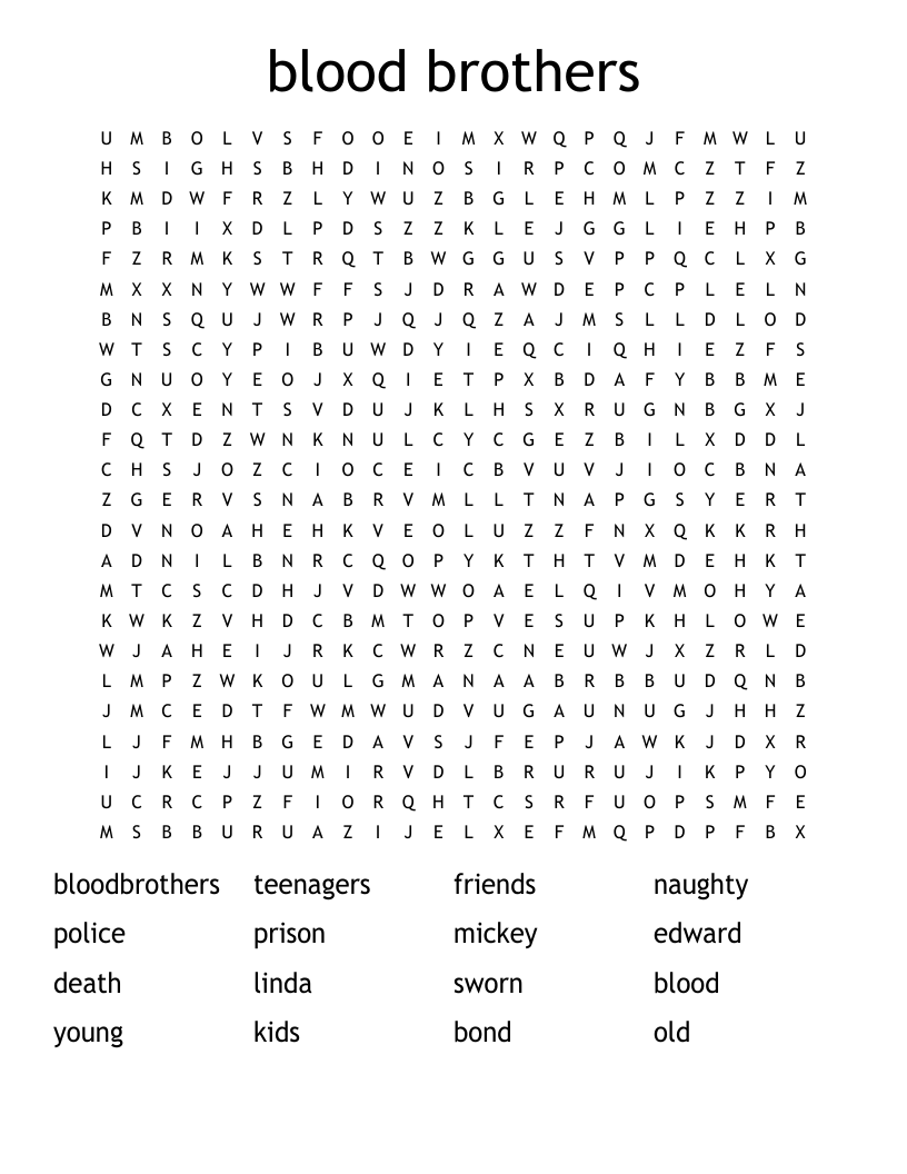 blood brothers Word Search