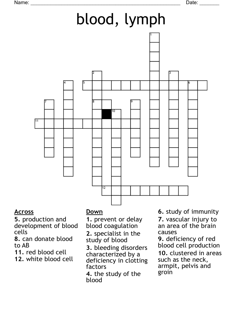 blood, lymph Crossword