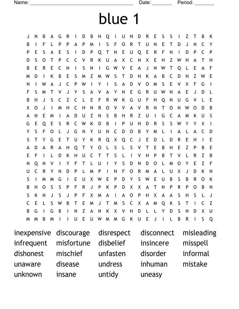 blue 1 Word Search