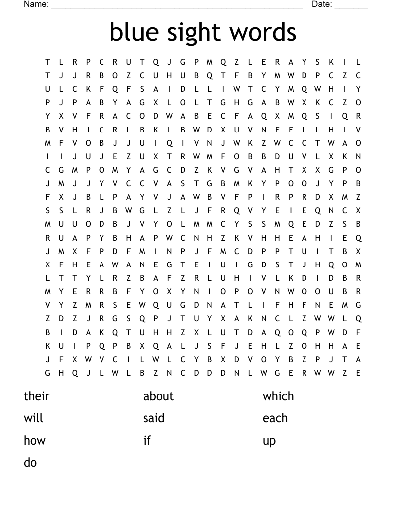 blue sight words  Word Search