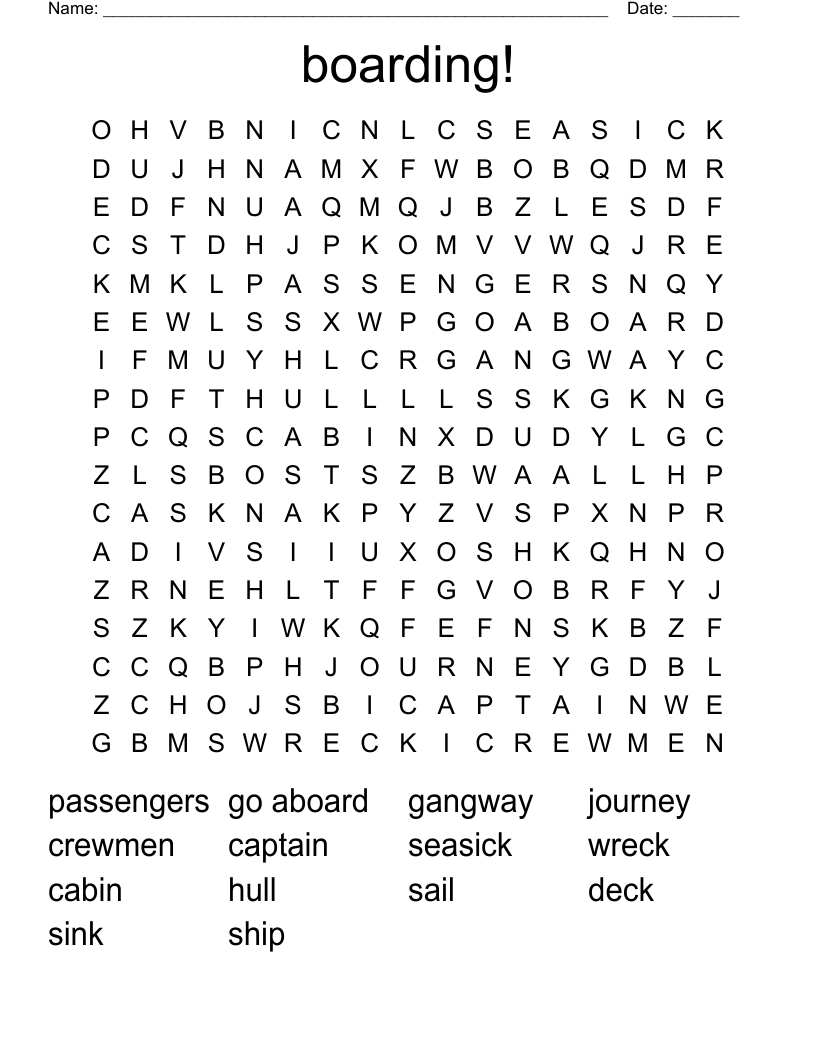 boarding!  Word Search