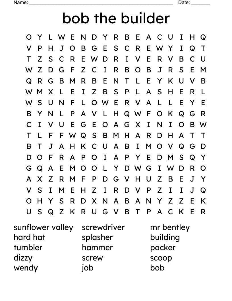 bob the builder Word Search