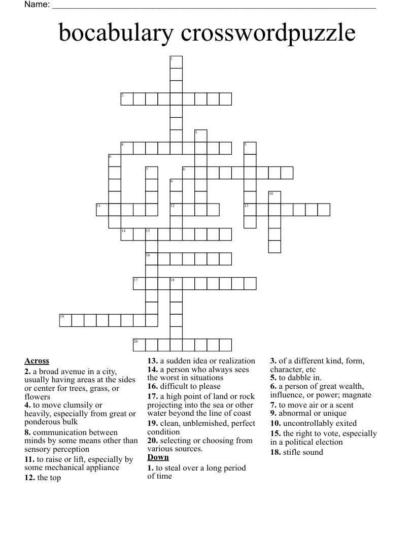 bocabulary crosswordpuzzle