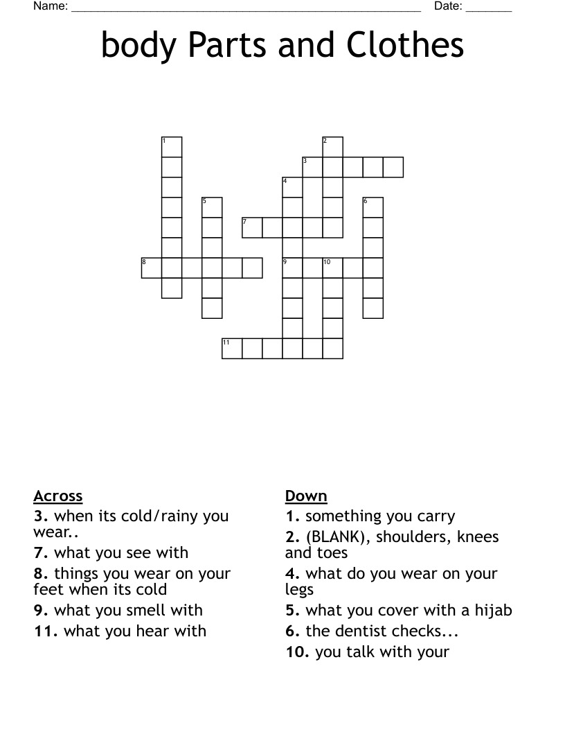 body Parts and Clothes  Crossword