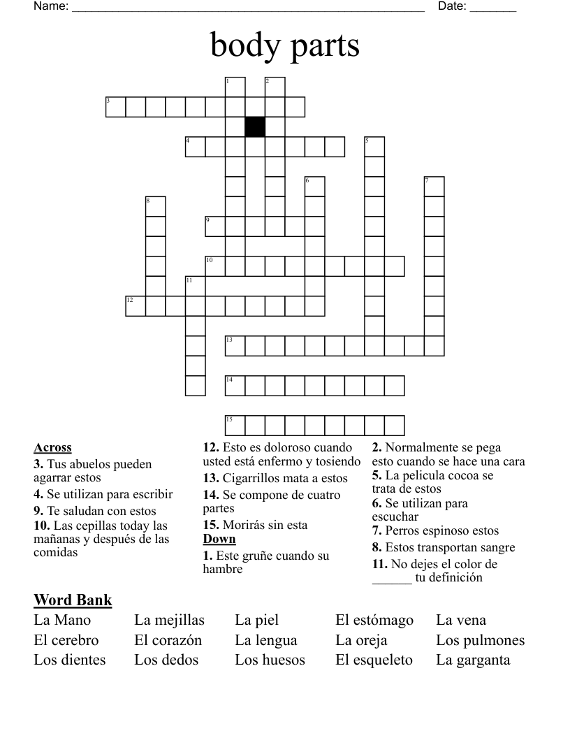 body parts Crossword