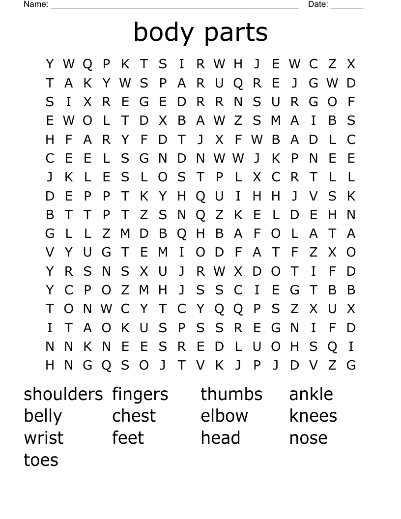body parts Word Search