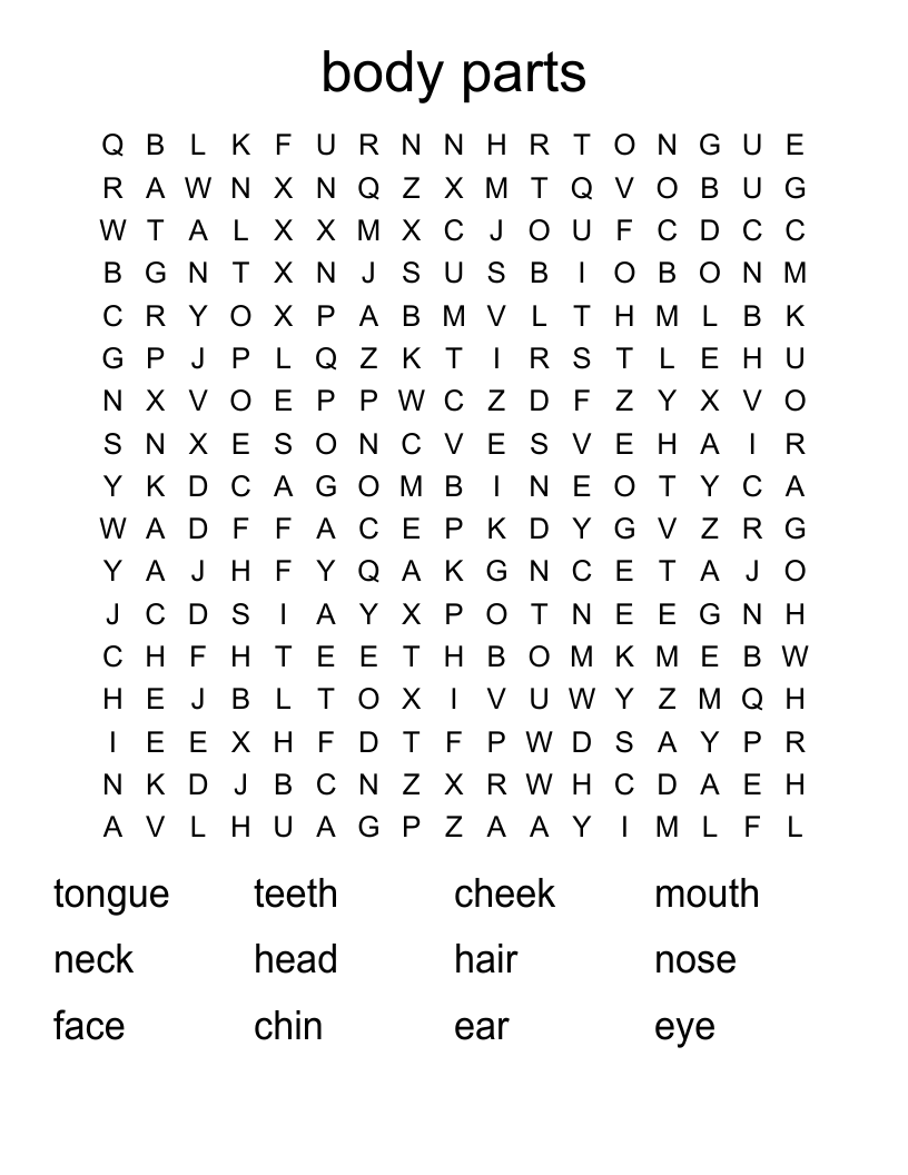 body parts Word Search