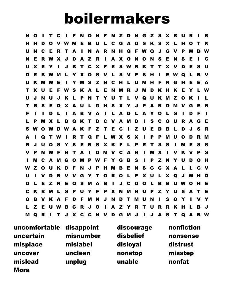 boilermakers Word Search