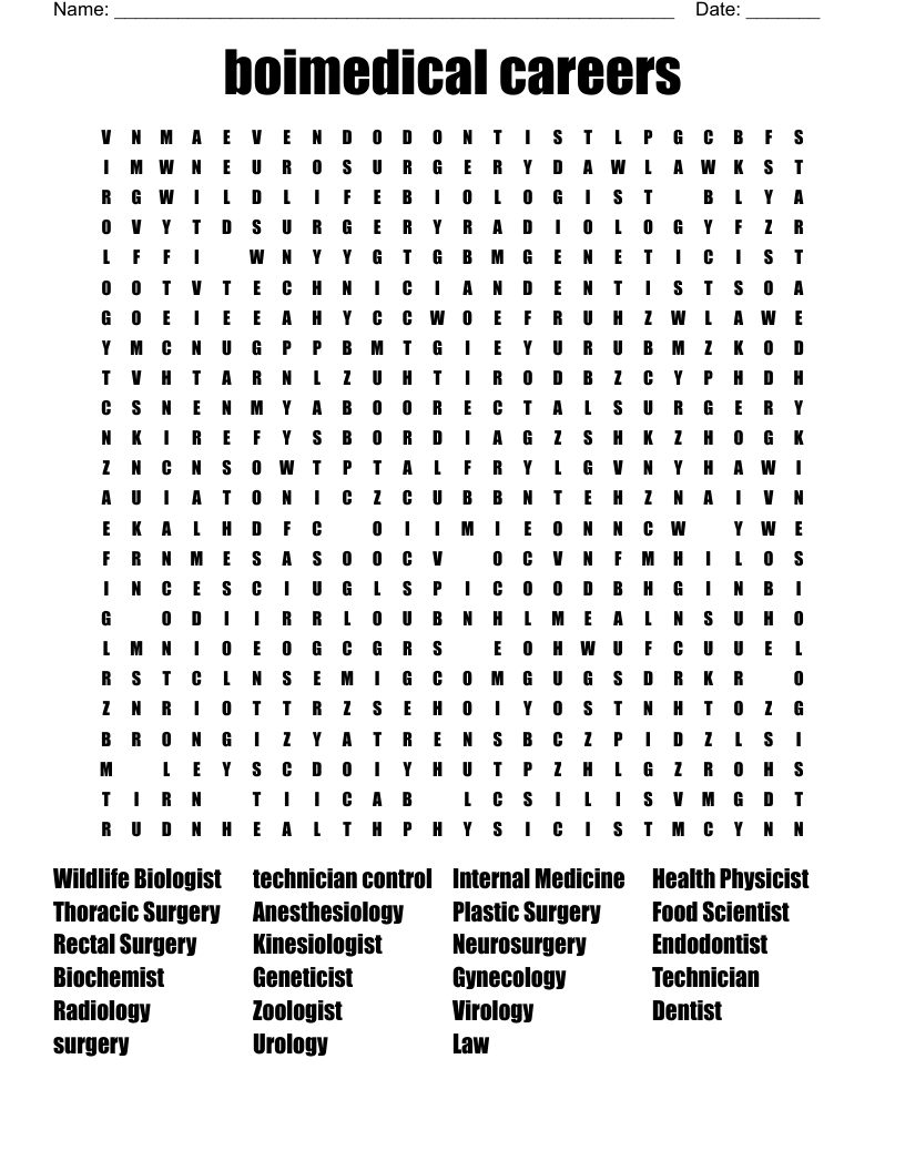 boimedical careers Word Search