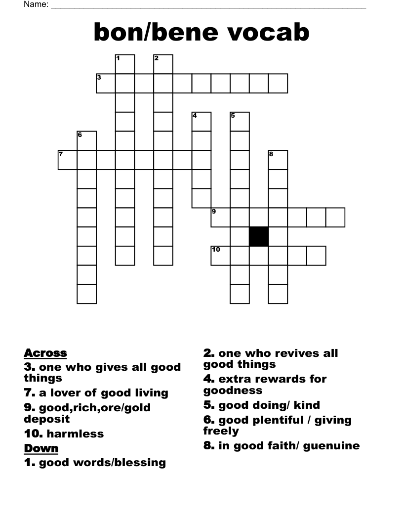 bon/bene vocab  Crossword