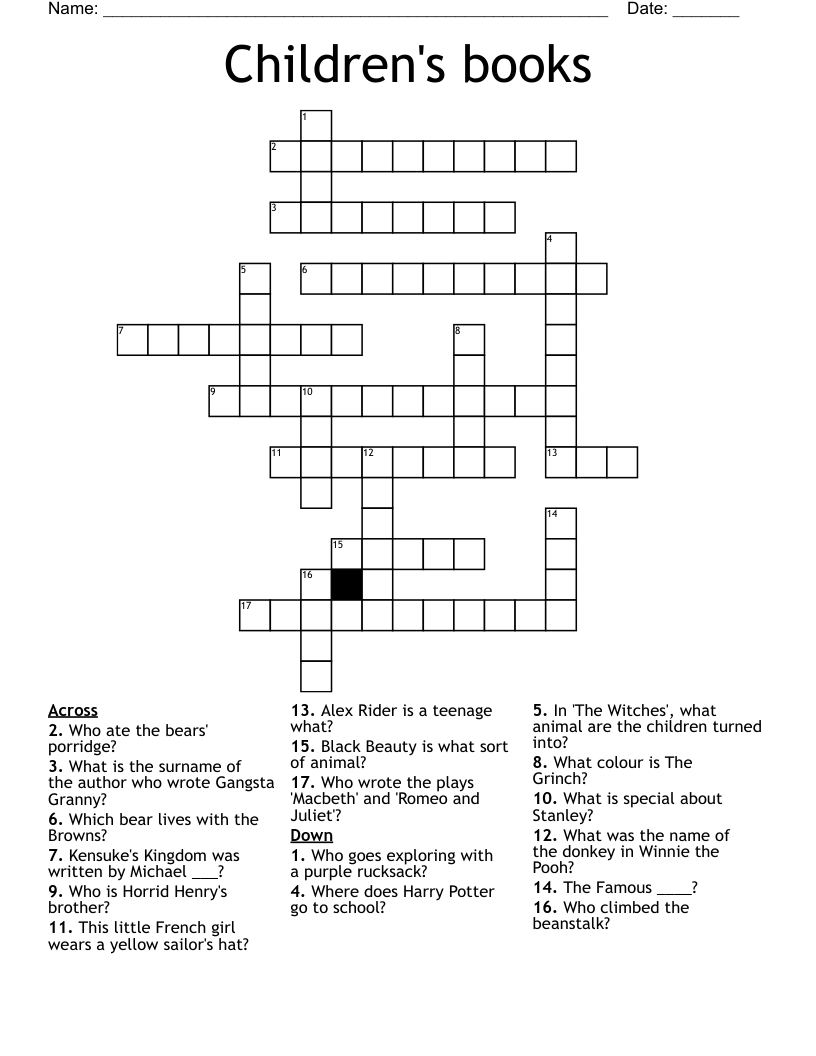 Children's books Crossword
