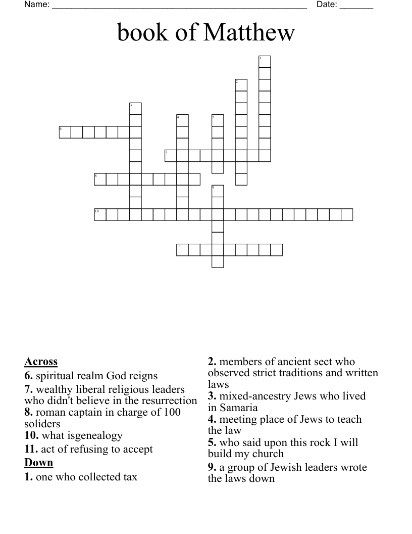 book of Matthew Crossword