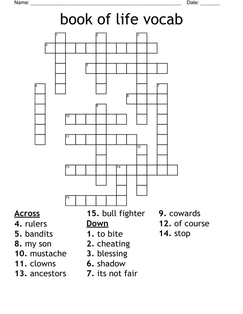 book of life vocab Crossword