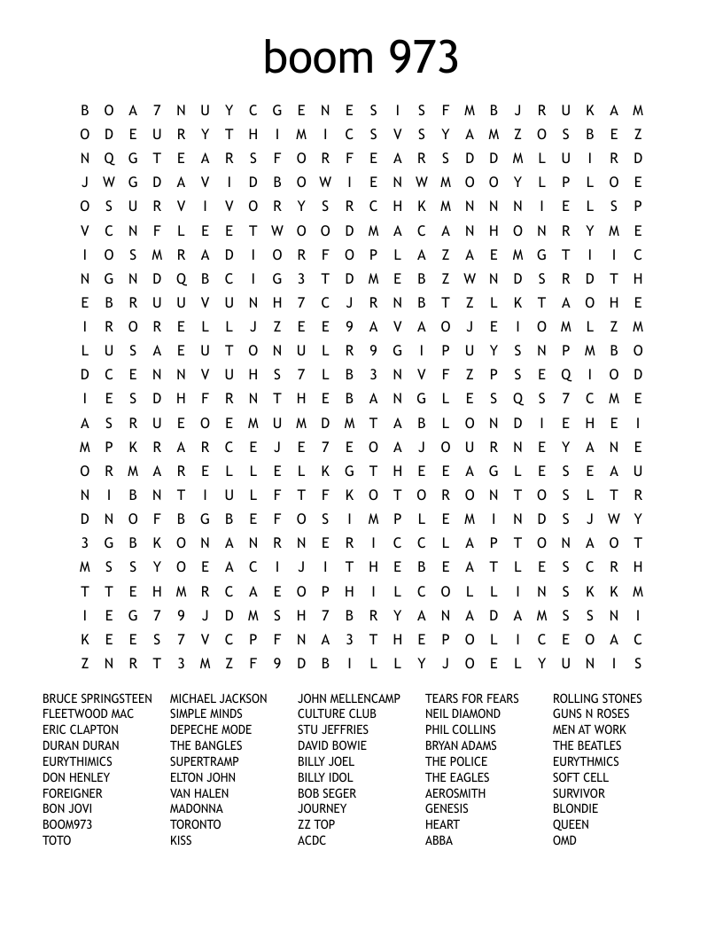 boom 973 Word Search