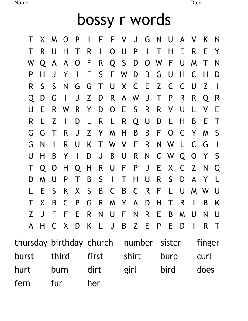 bossy r words Word Search