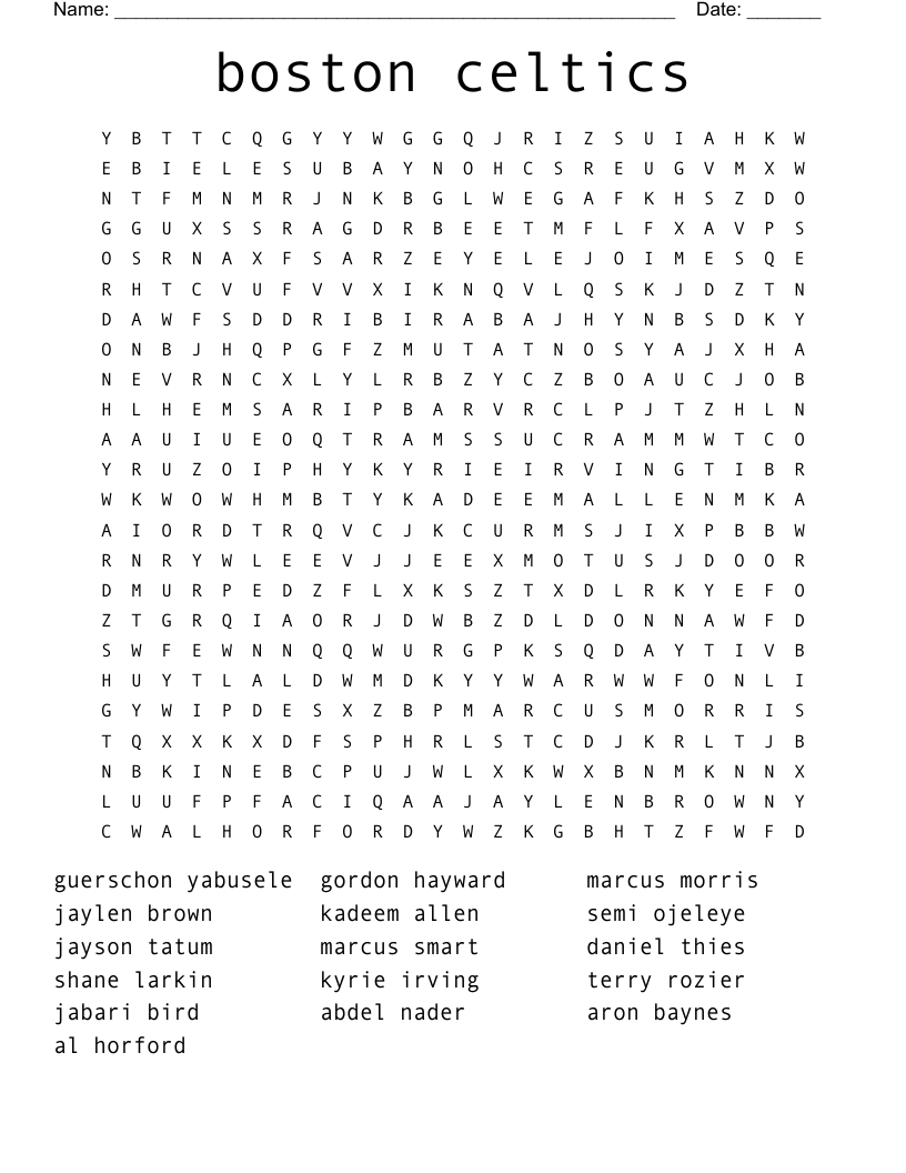 boston celtics Word Search