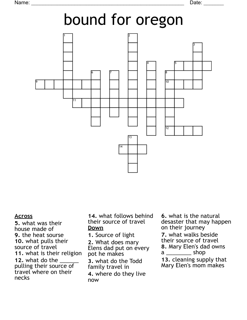 bound for oregon Crossword