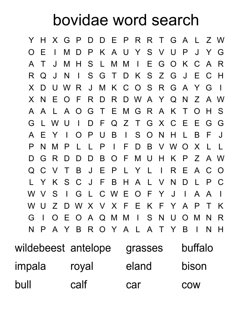 bovidae word search