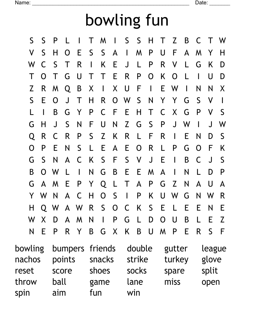 bowling fun Word Search