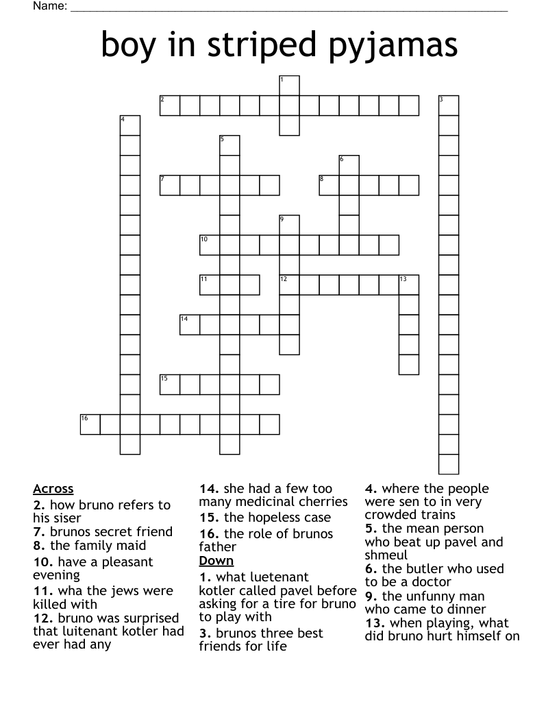 boy in striped pyjamas  Crossword