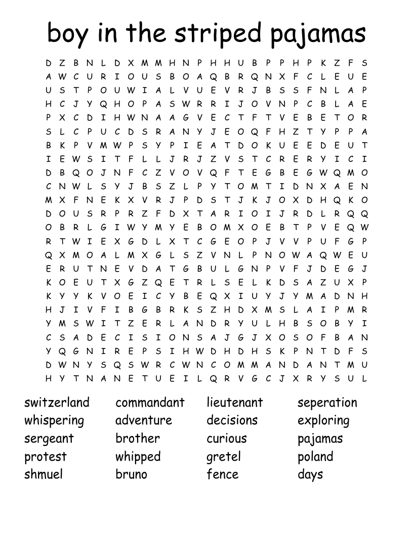 boy in the striped pajamas  Word Search