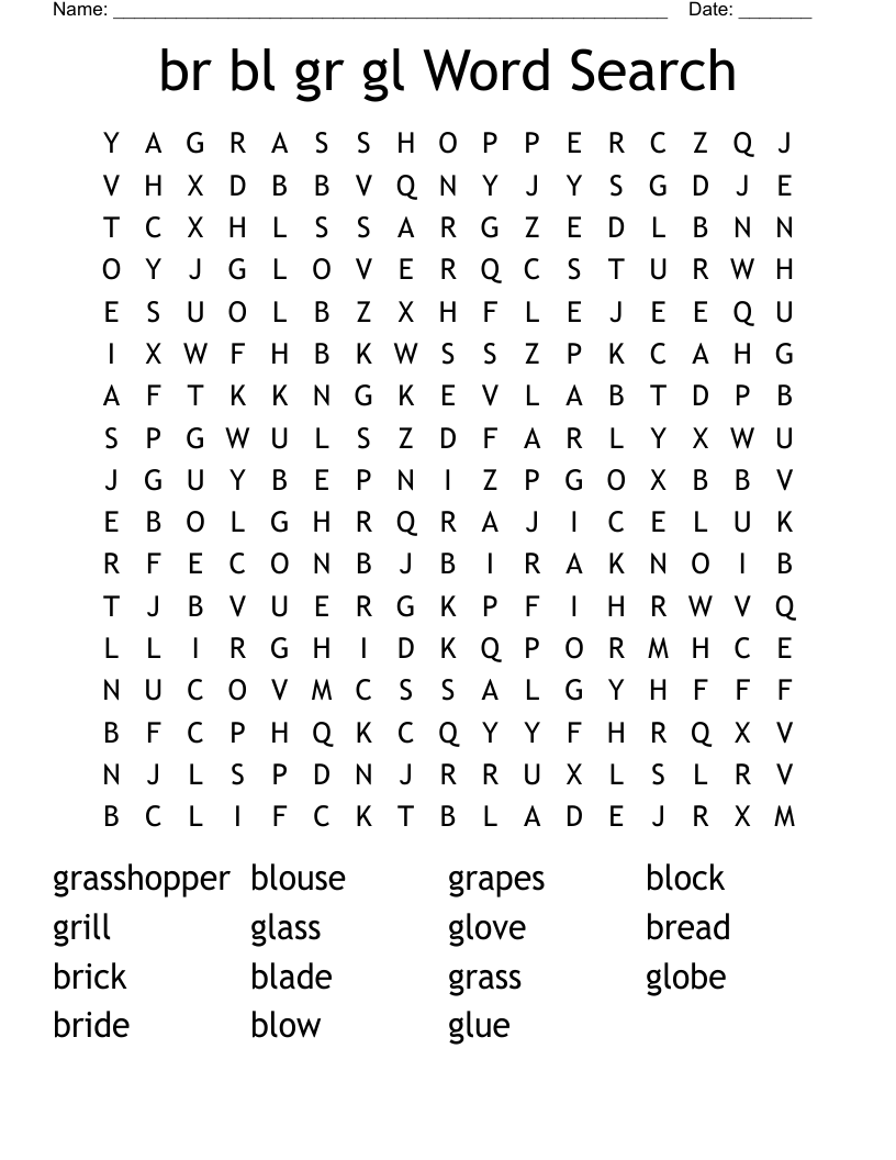 br bl gr gl Word Search