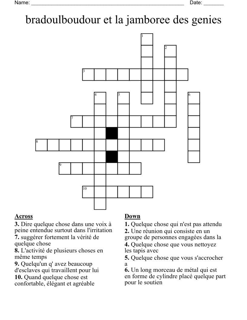 bradoulboudour et la jamboree des genies Crossword