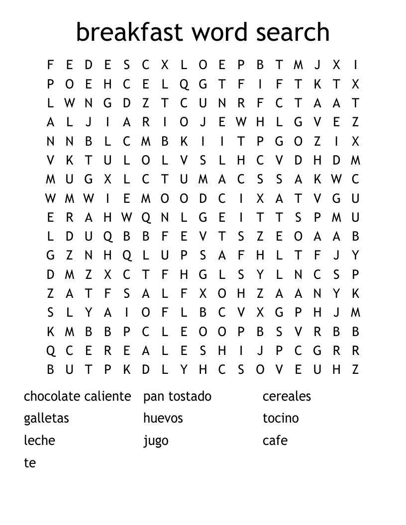 breakfast word search