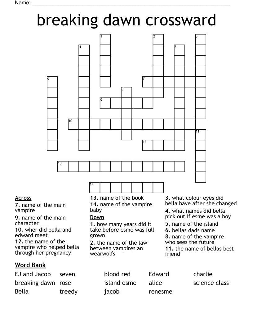 breaking dawn crossward Crossword