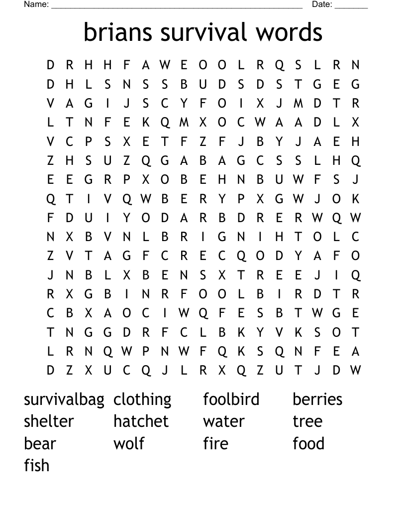 brians survival words Word Search