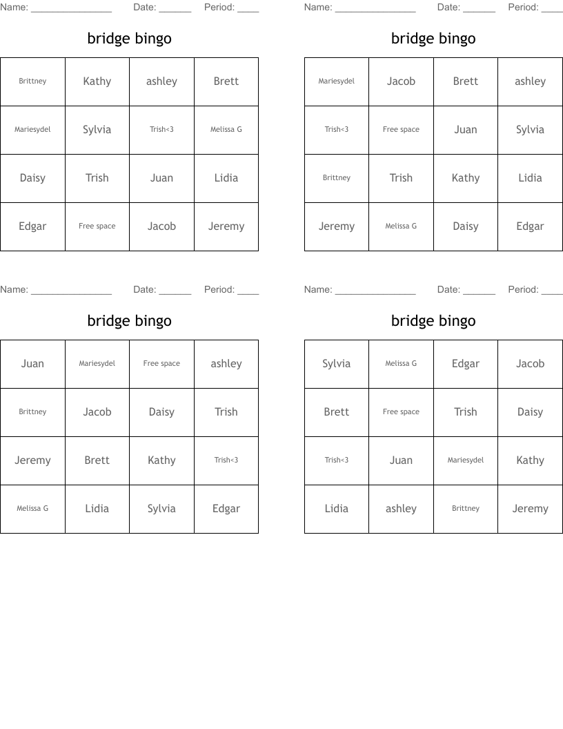 bridge bingo