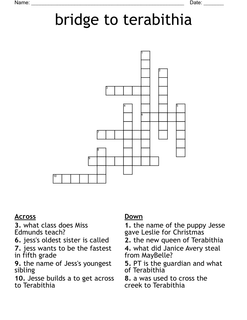 bridge to terabithia Crossword