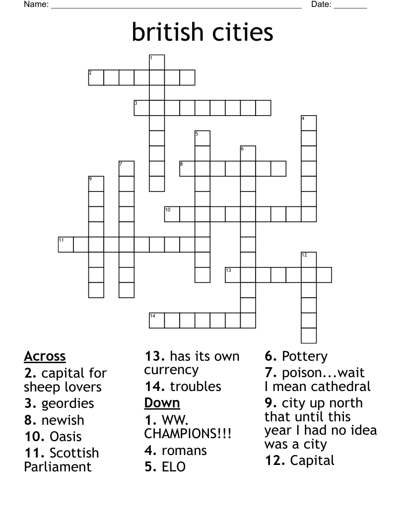 british cities Crossword