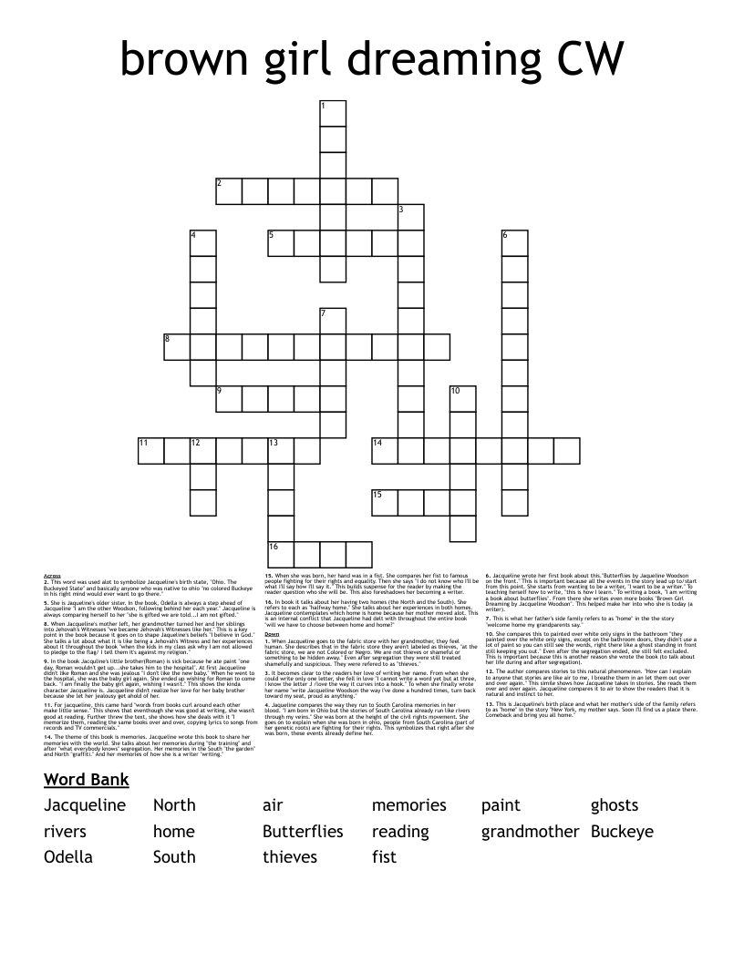brown girl dreaming CW Crossword