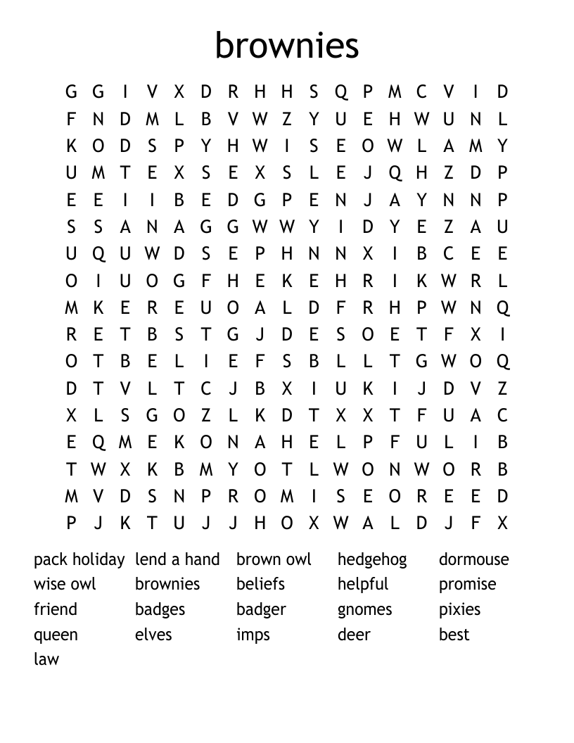 brownies Word Search