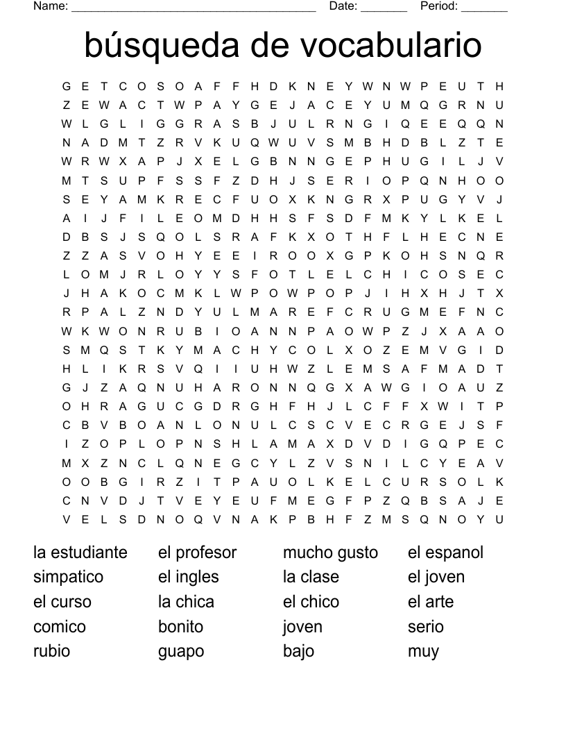 búsqueda de vocabulario Word Search