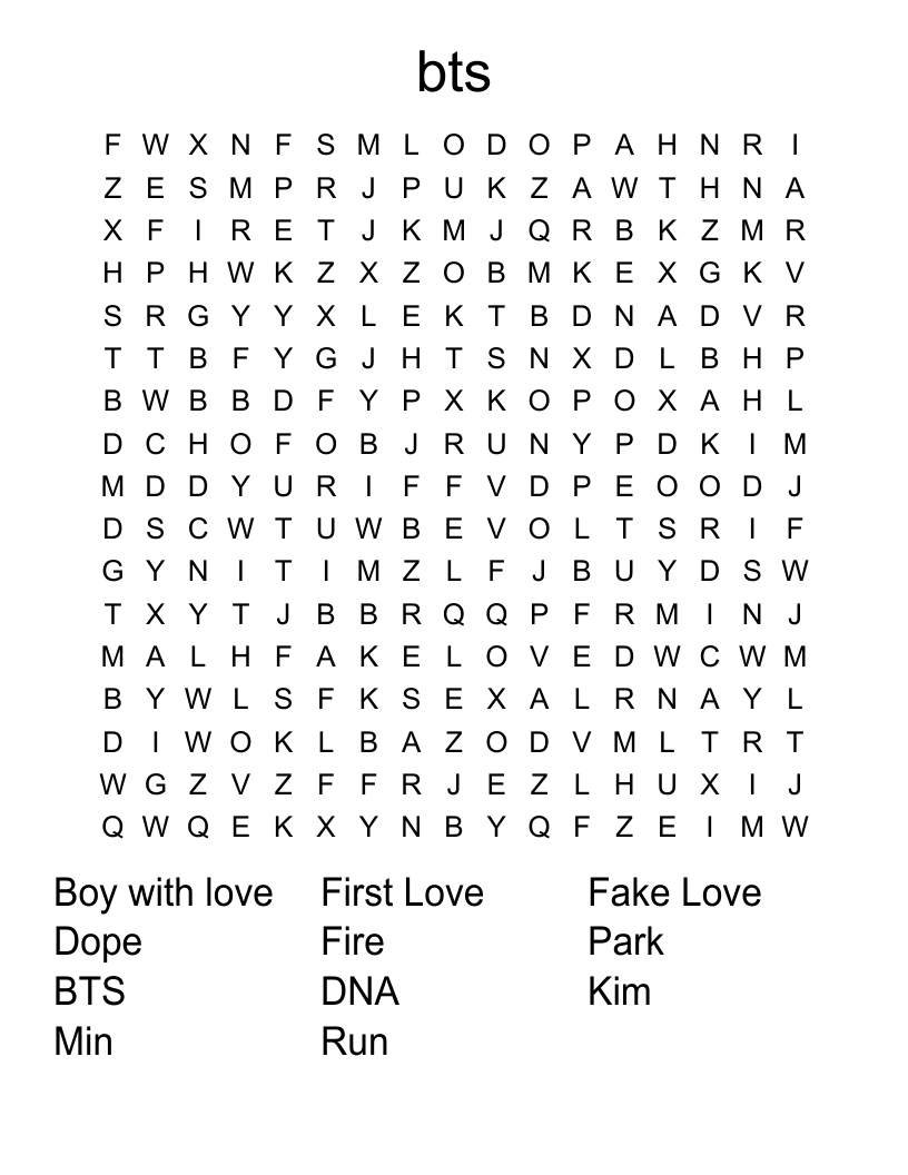 bts Word Search