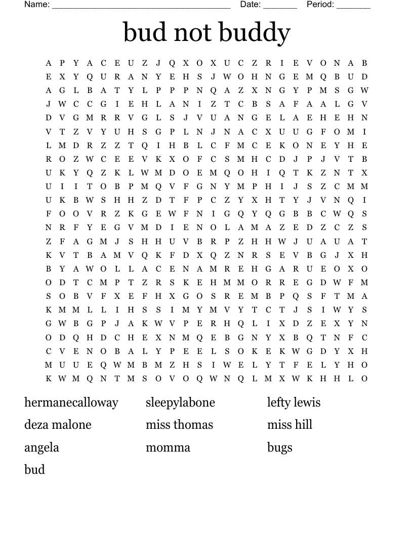 bud not buddy Word Search