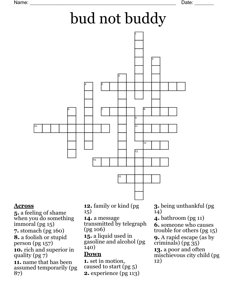 bud not buddy  Crossword