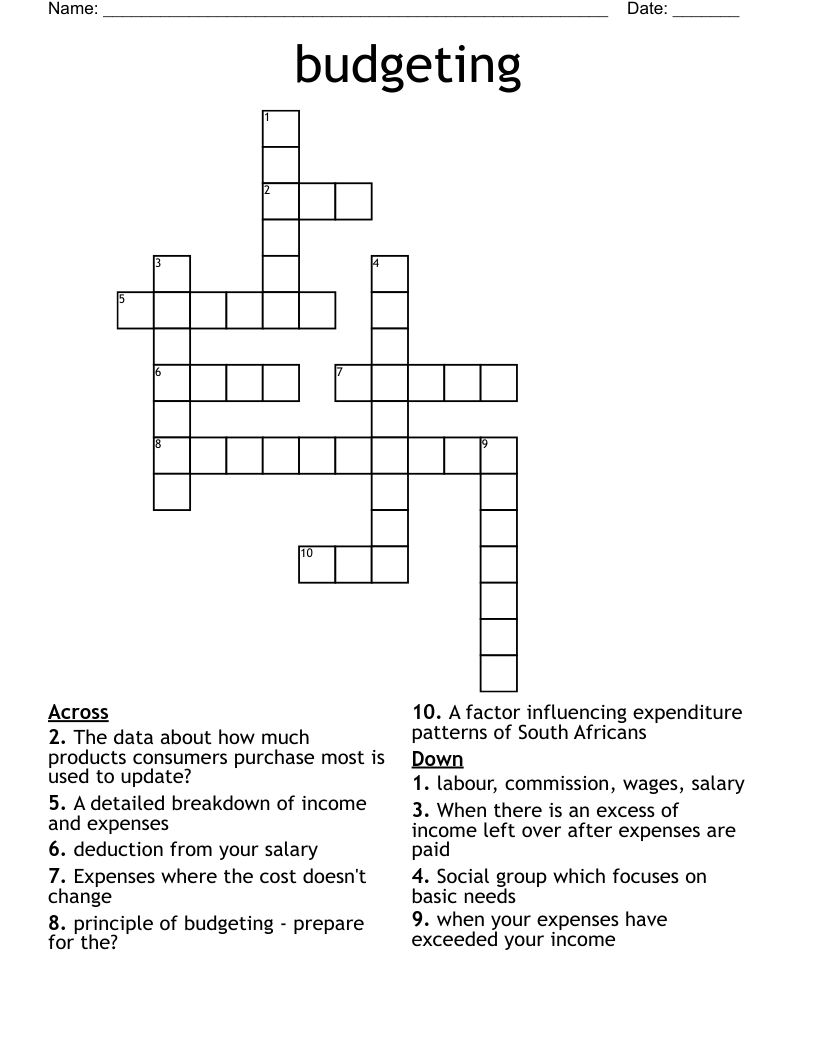 budgeting Crossword