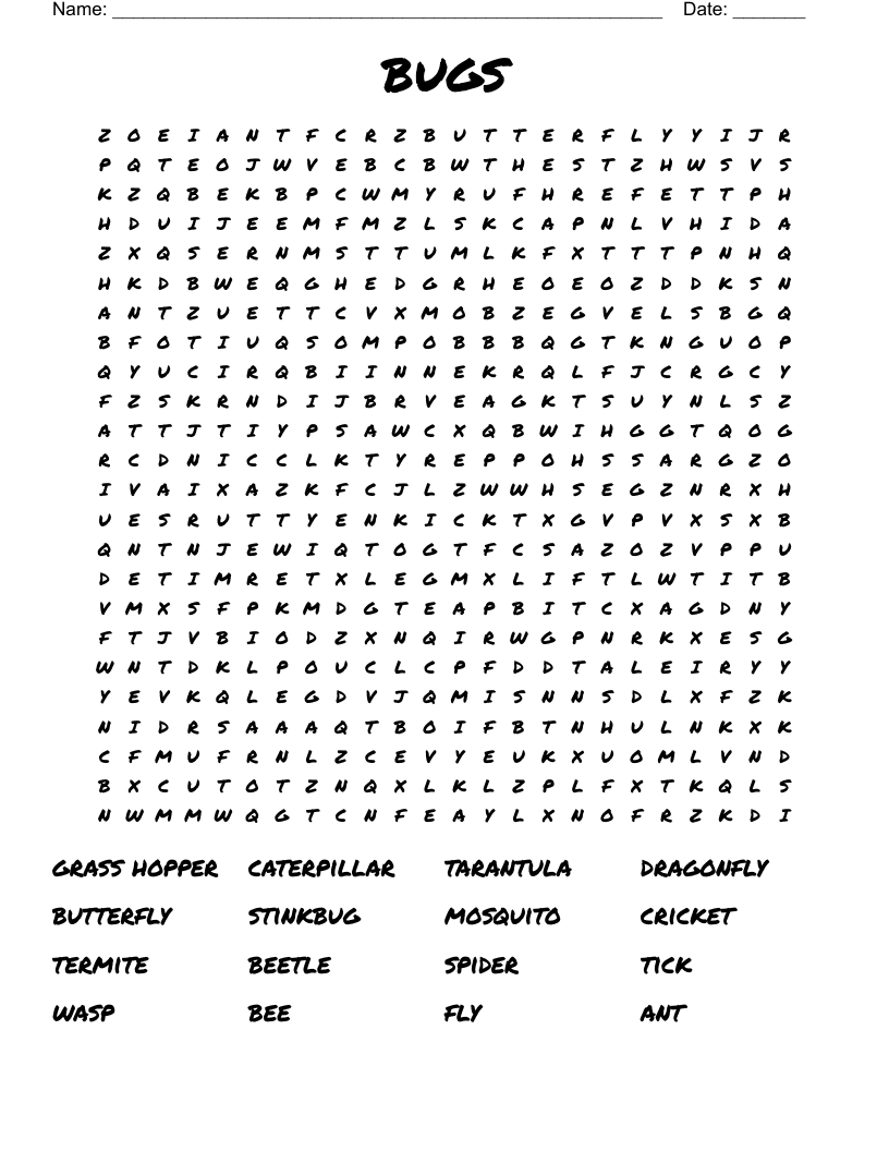 bugs Word Search