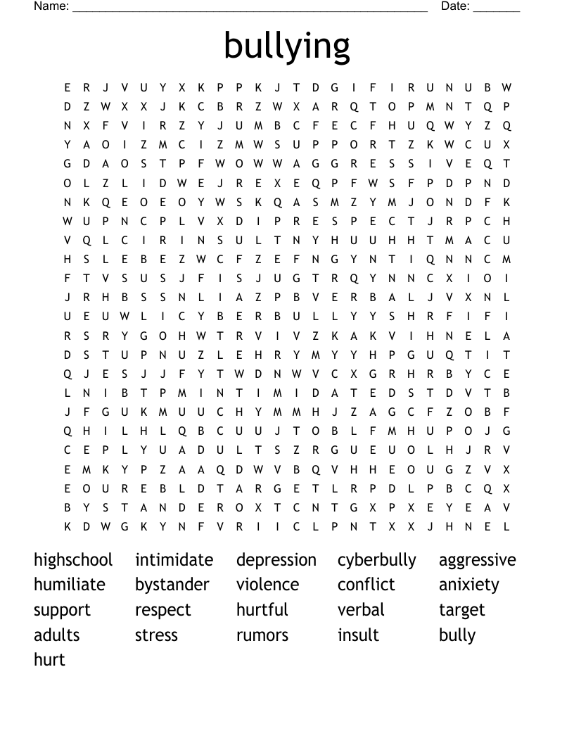 bullying Word Search