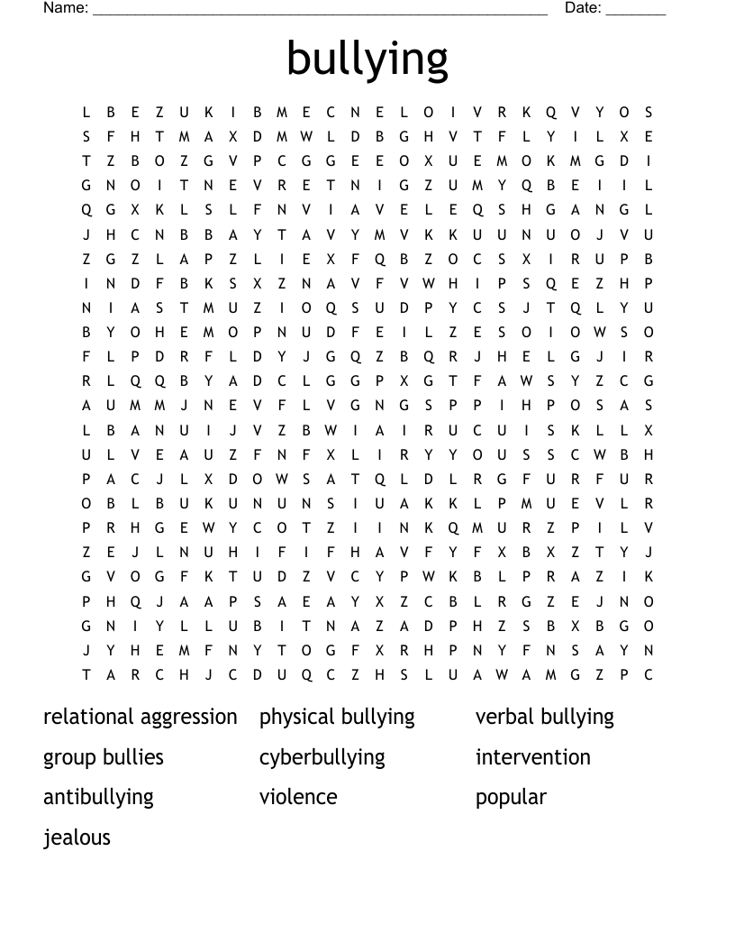 bullying Word Search
