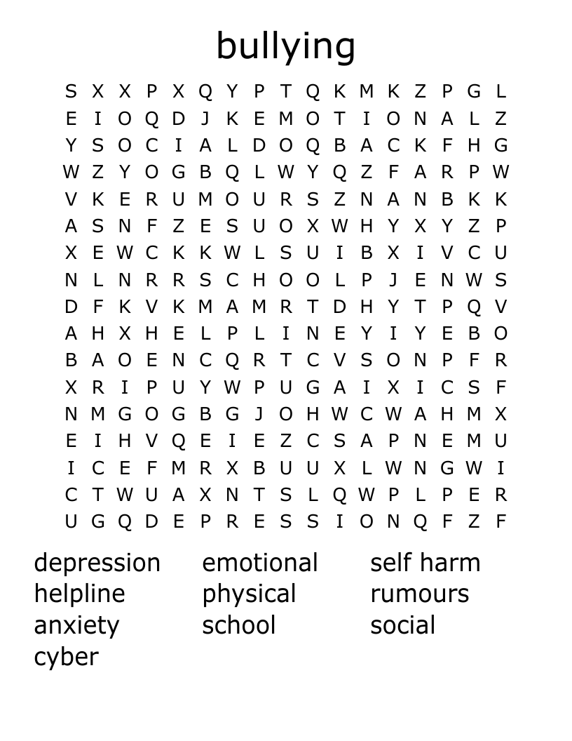 bullying  Word Search