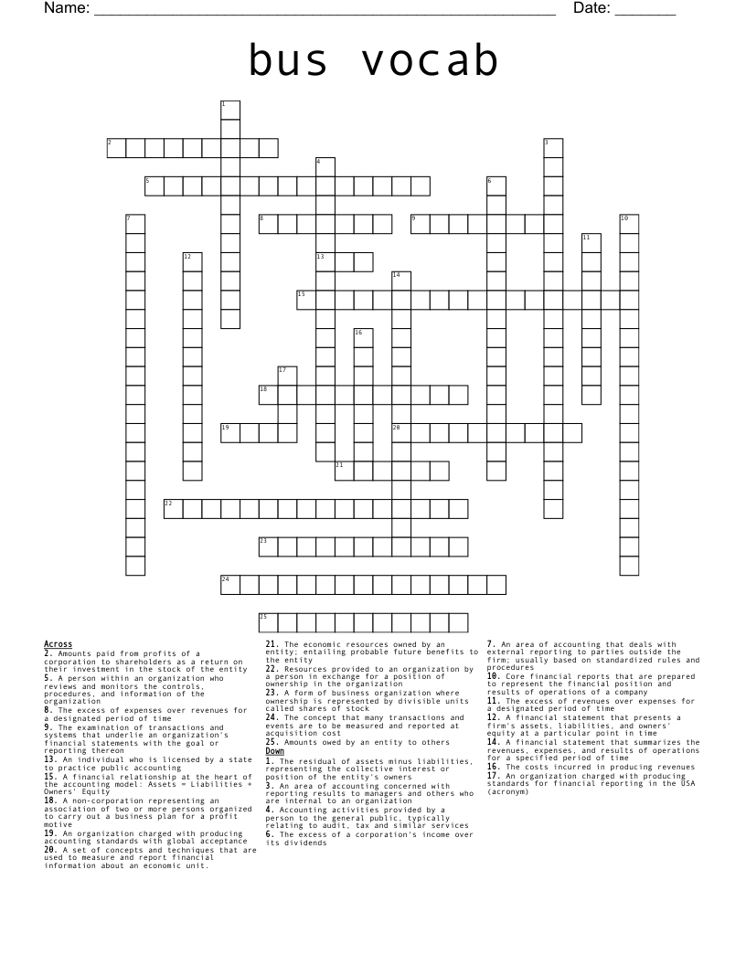 bus vocab Crossword