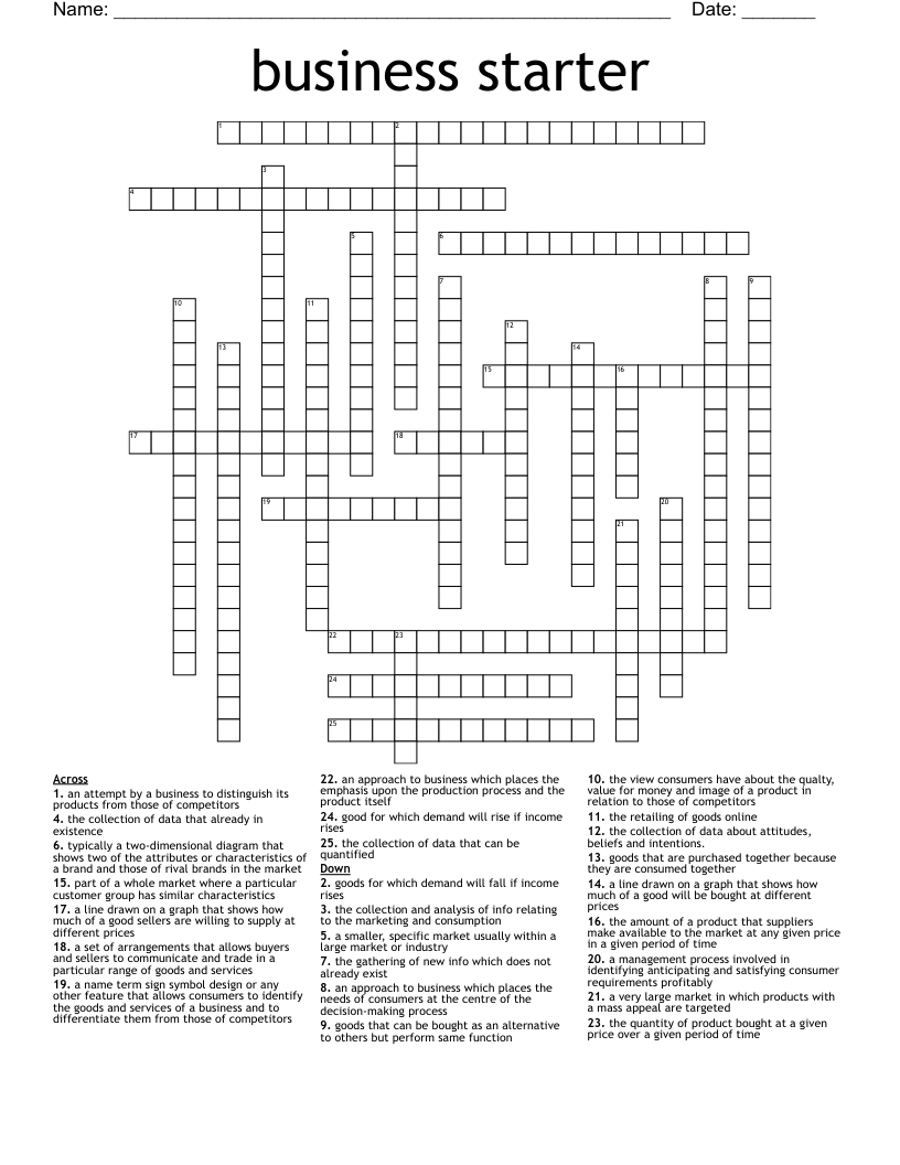 business starter Crossword