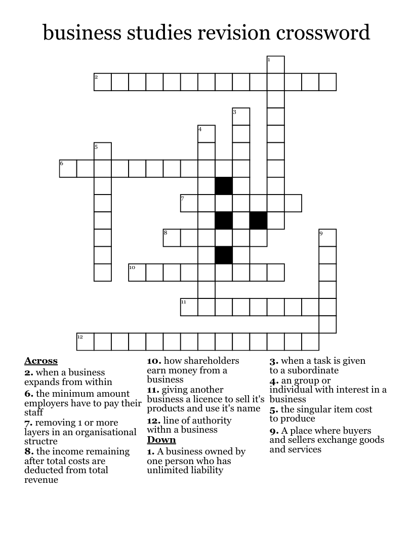 business studies revision crossword