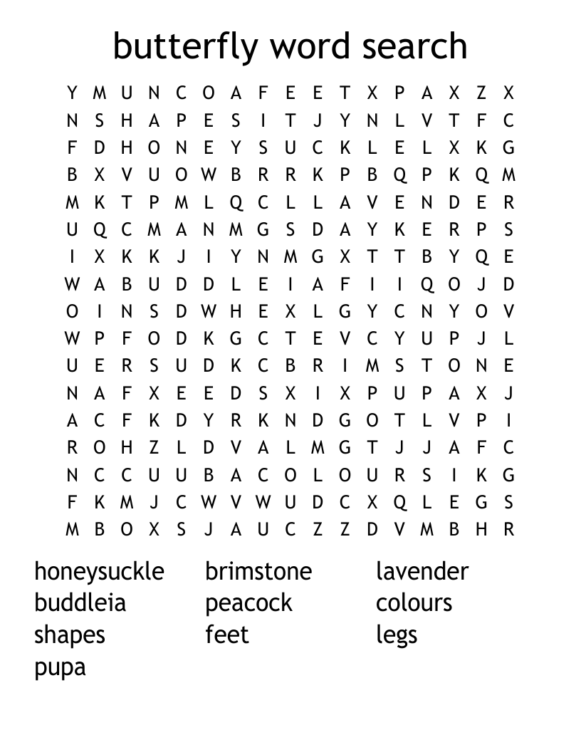 butterfly word search