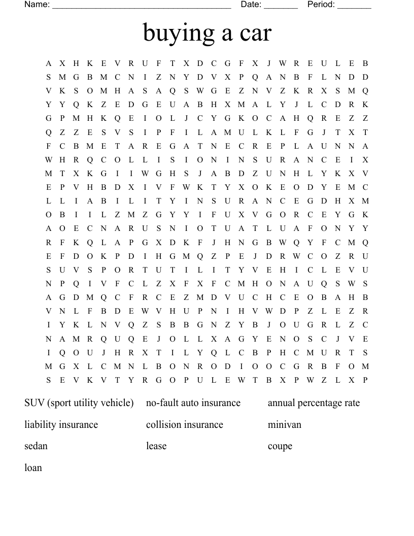 buying a car Word Search